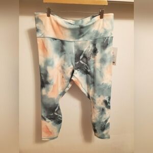 NWT Athleta Elation Printed 7/8 tight. Tie dye. Marine. White, blue, orange. 2X.